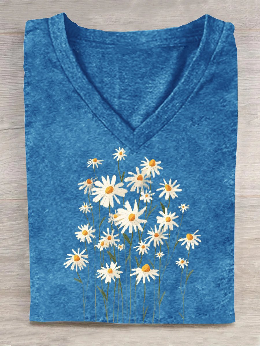 Floral Cotton-Blend Casual T-Shirt