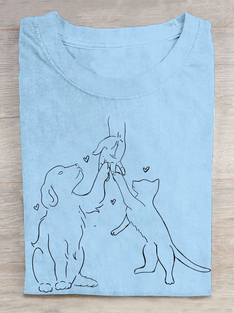 Dog print round neck T-shirt