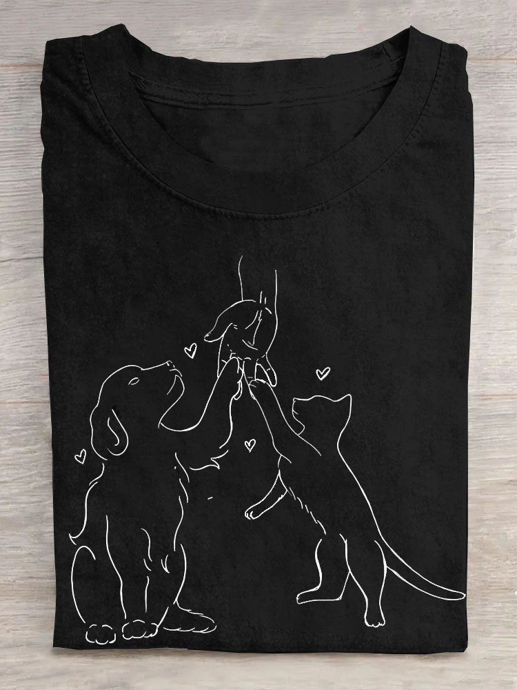 Dog print round neck T-shirt