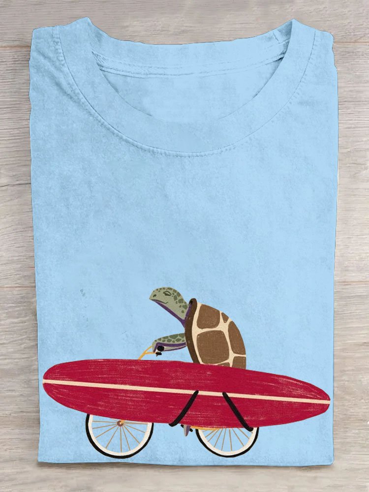 Sea Turtle print round neck casual T-shirt