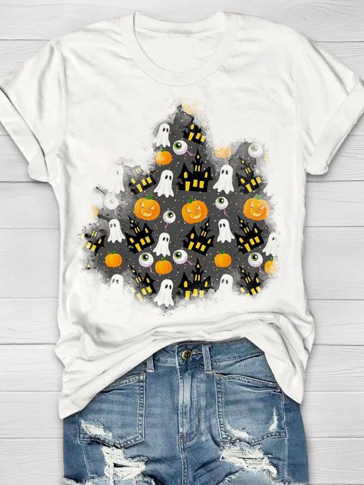 Halloween Casual Crew Neck Cotton T-Shirt