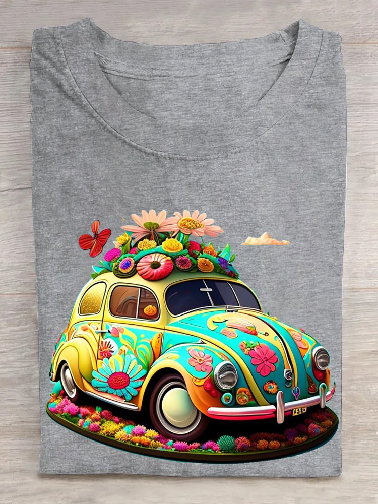 Crew Neck Loose Car Casual T-Shirt