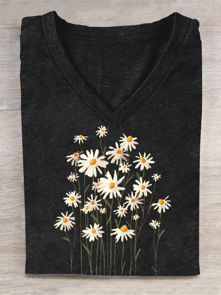 Floral Cotton-Blend Casual T-Shirt