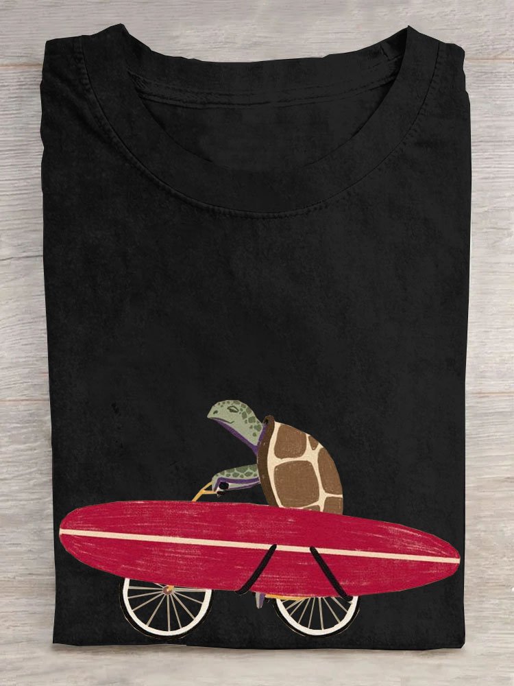 Sea Turtle print round neck casual T-shirt