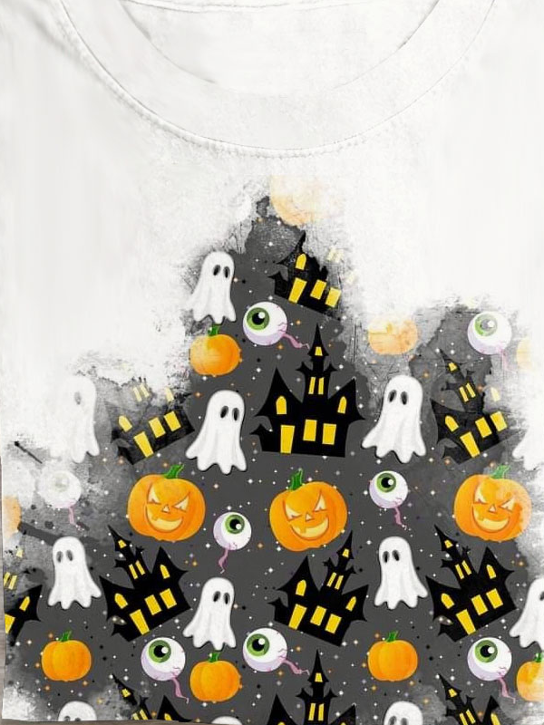 Halloween Casual Crew Neck Cotton T-Shirt