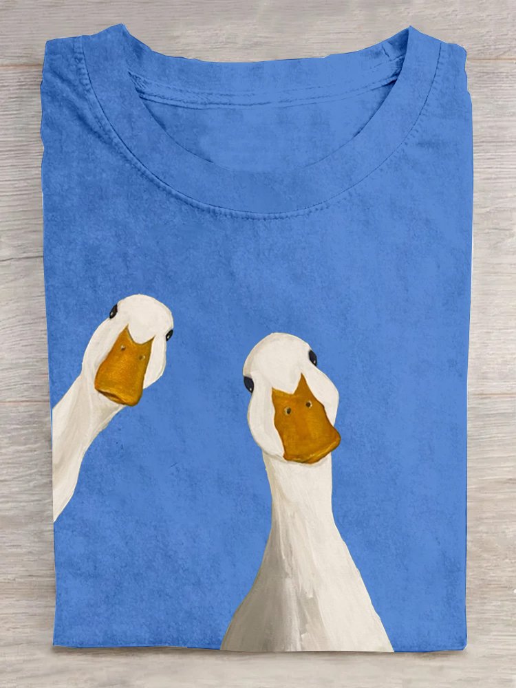 Casual Cotton Duck Loose Crew Neck T-Shirt