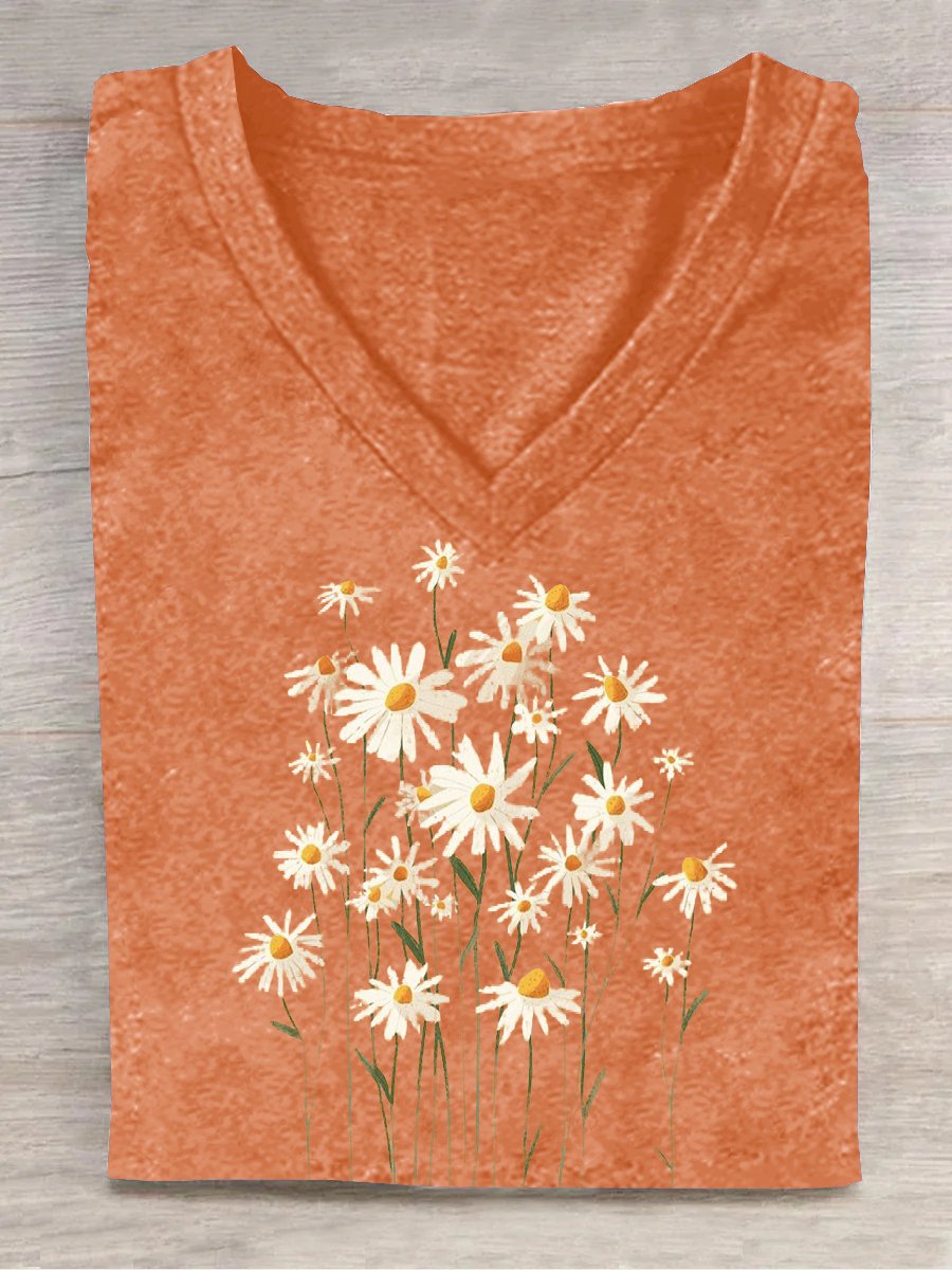 Floral Cotton-Blend Casual T-Shirt