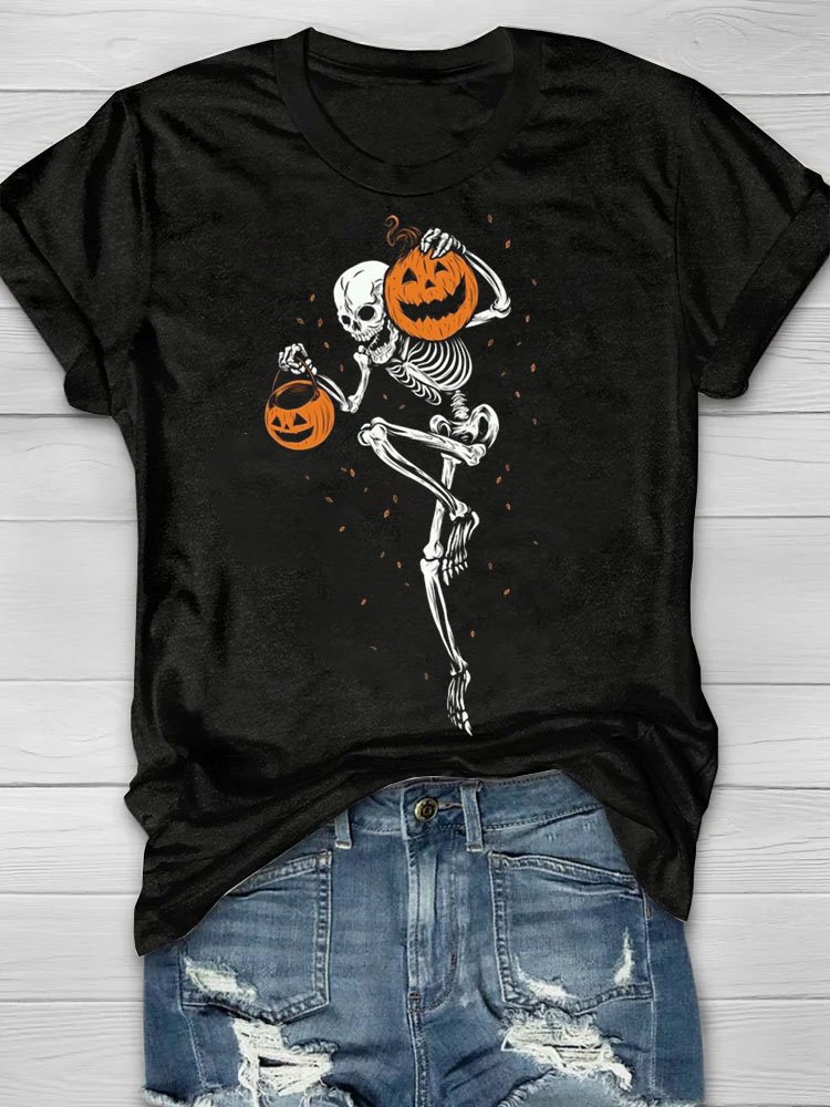 Halloween skull print casual T-shirt