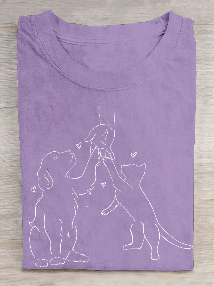 Dog print round neck T-shirt