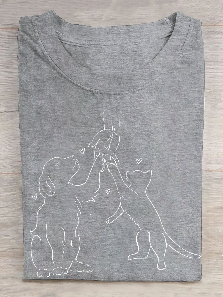 Dog print round neck T-shirt