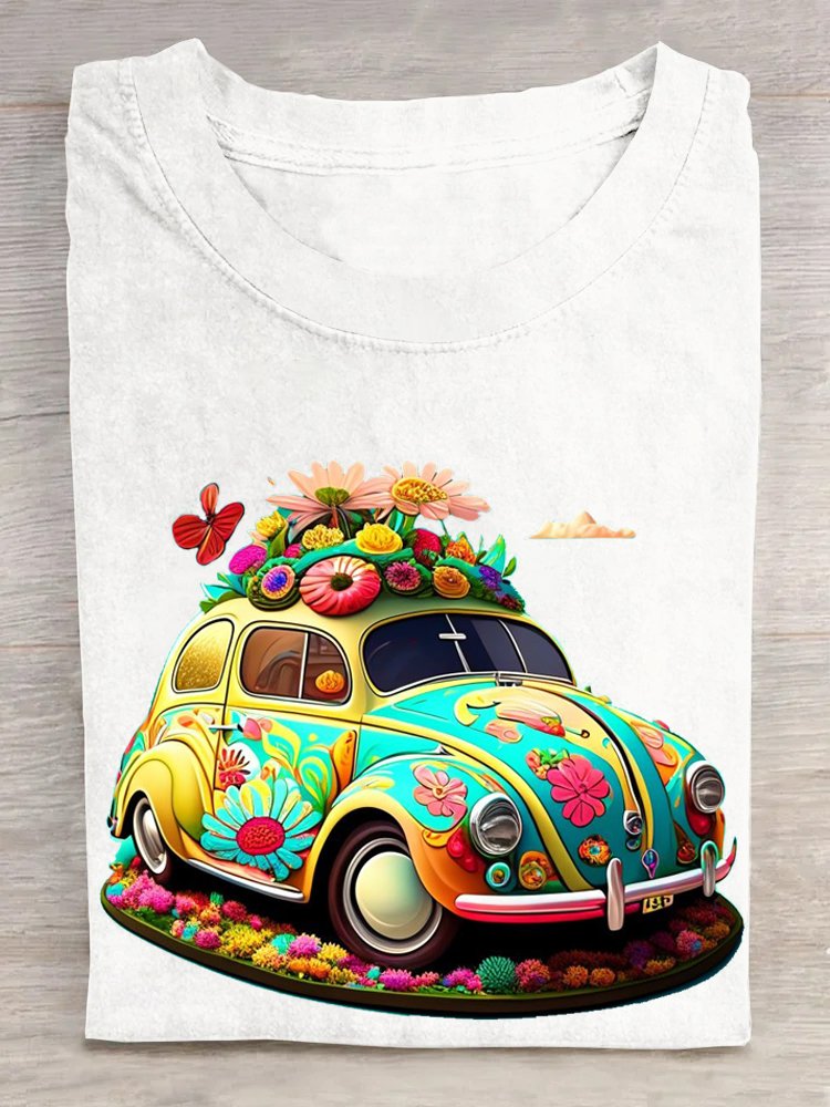 Crew Neck Loose Car Casual T-Shirt