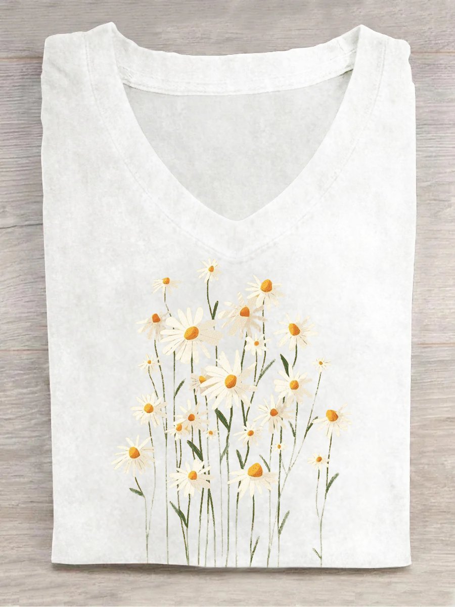 Floral Cotton-Blend Casual T-Shirt