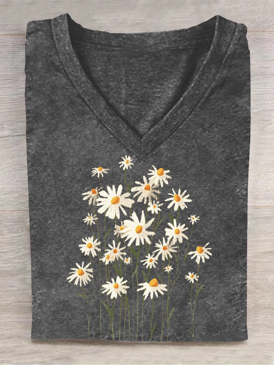 Floral Cotton-Blend Casual T-Shirt