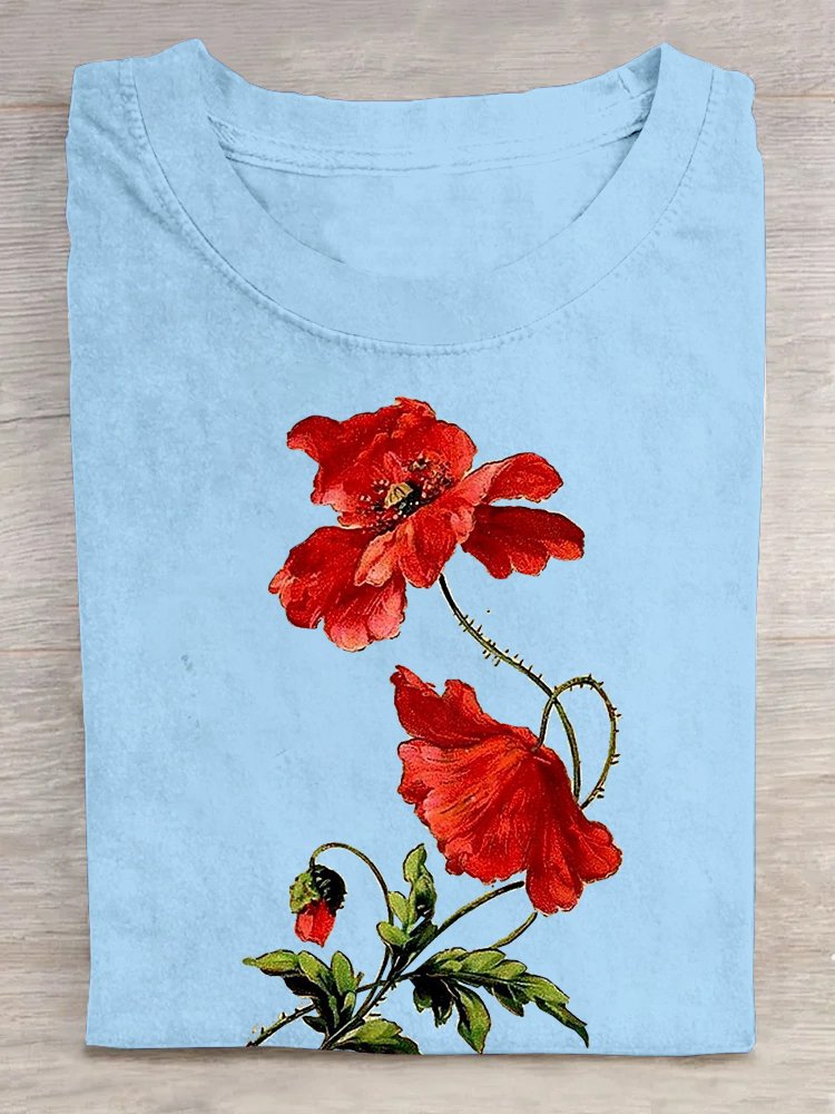 Casual Floral Loose Cotton T-Shirt