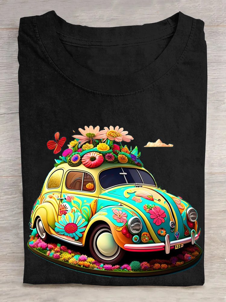 Crew Neck Loose Car Casual T-Shirt