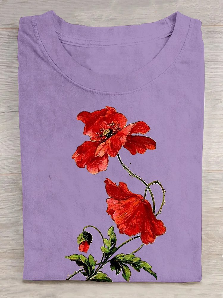 Casual Floral Loose Cotton T-Shirt