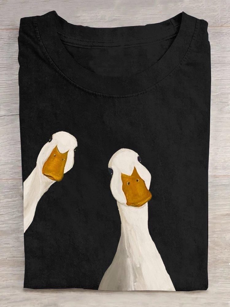 Casual Cotton Duck Loose Crew Neck T-Shirt