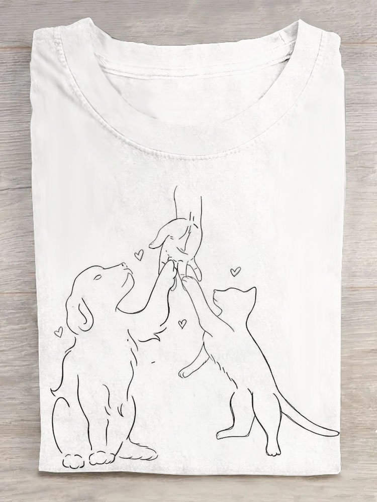 Dog print round neck T-shirt