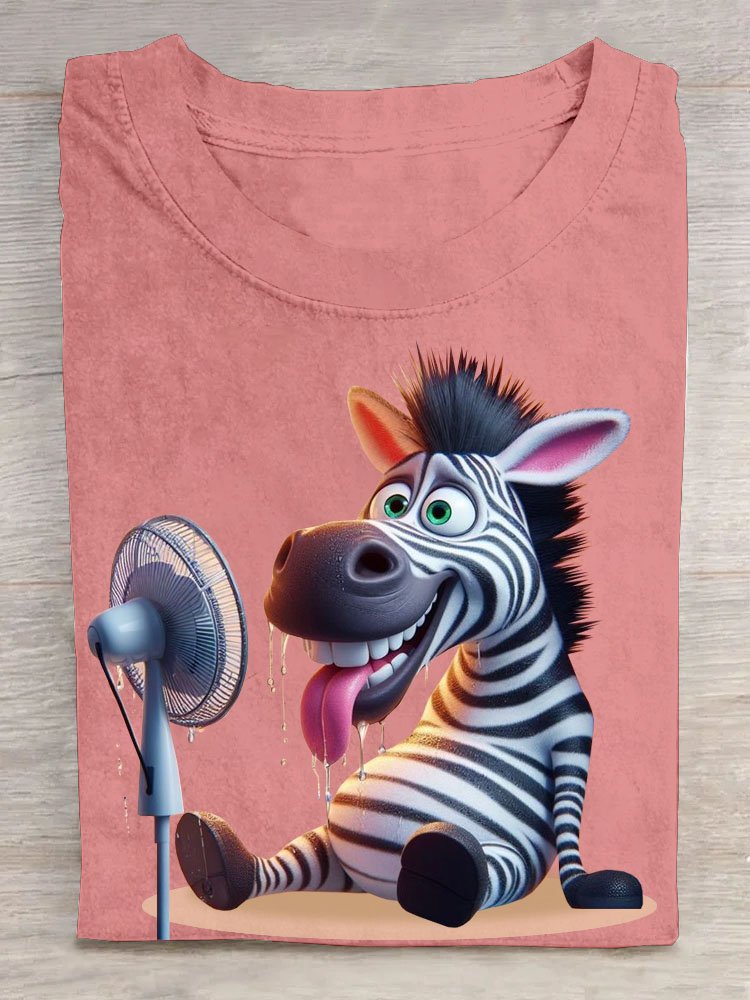 Funny Zebra Printed Round Neck Casual T-shirt