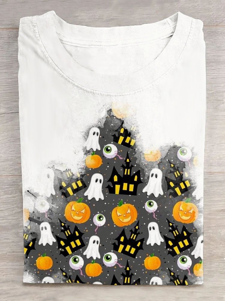 Halloween Casual Crew Neck Cotton T-Shirt