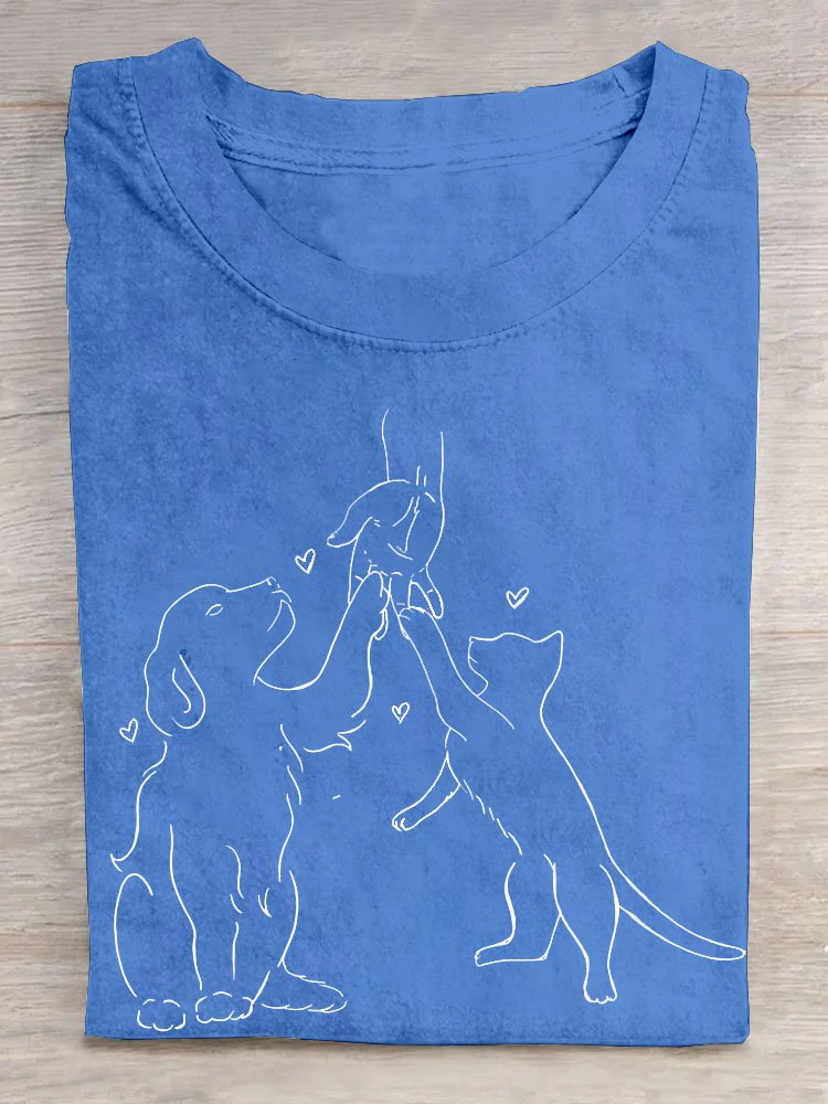 Dog print round neck T-shirt