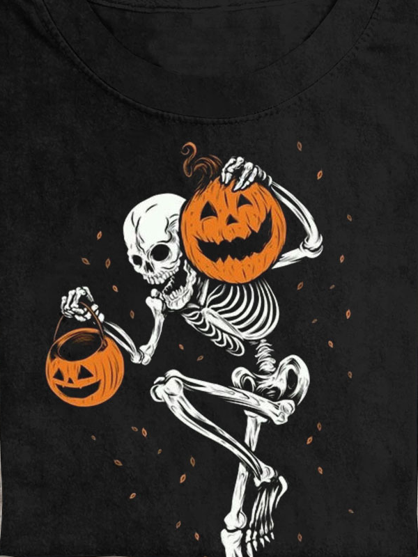 Halloween skull print casual T-shirt