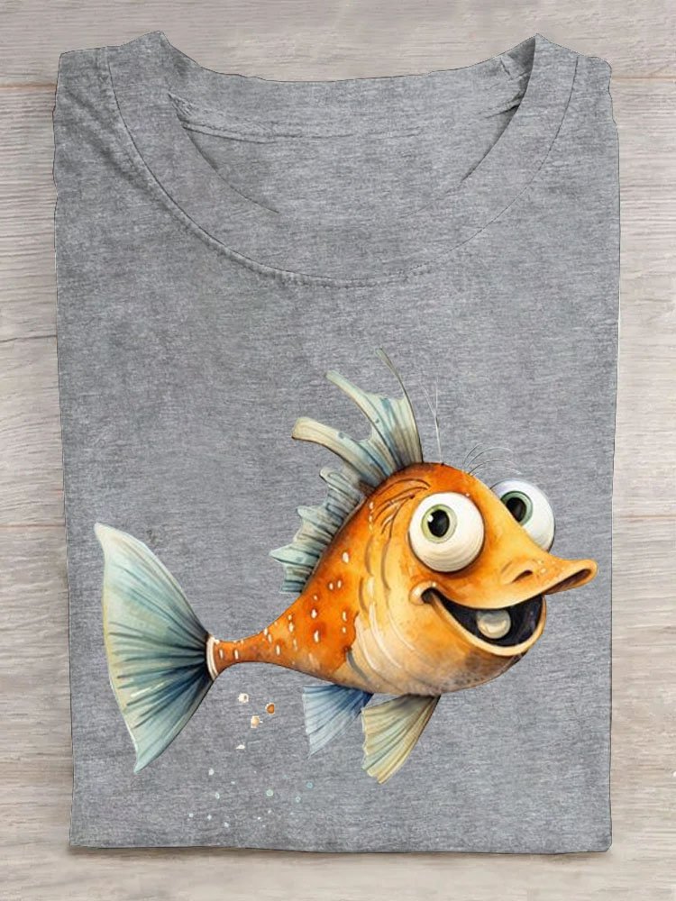 Fish print casual T-shirt