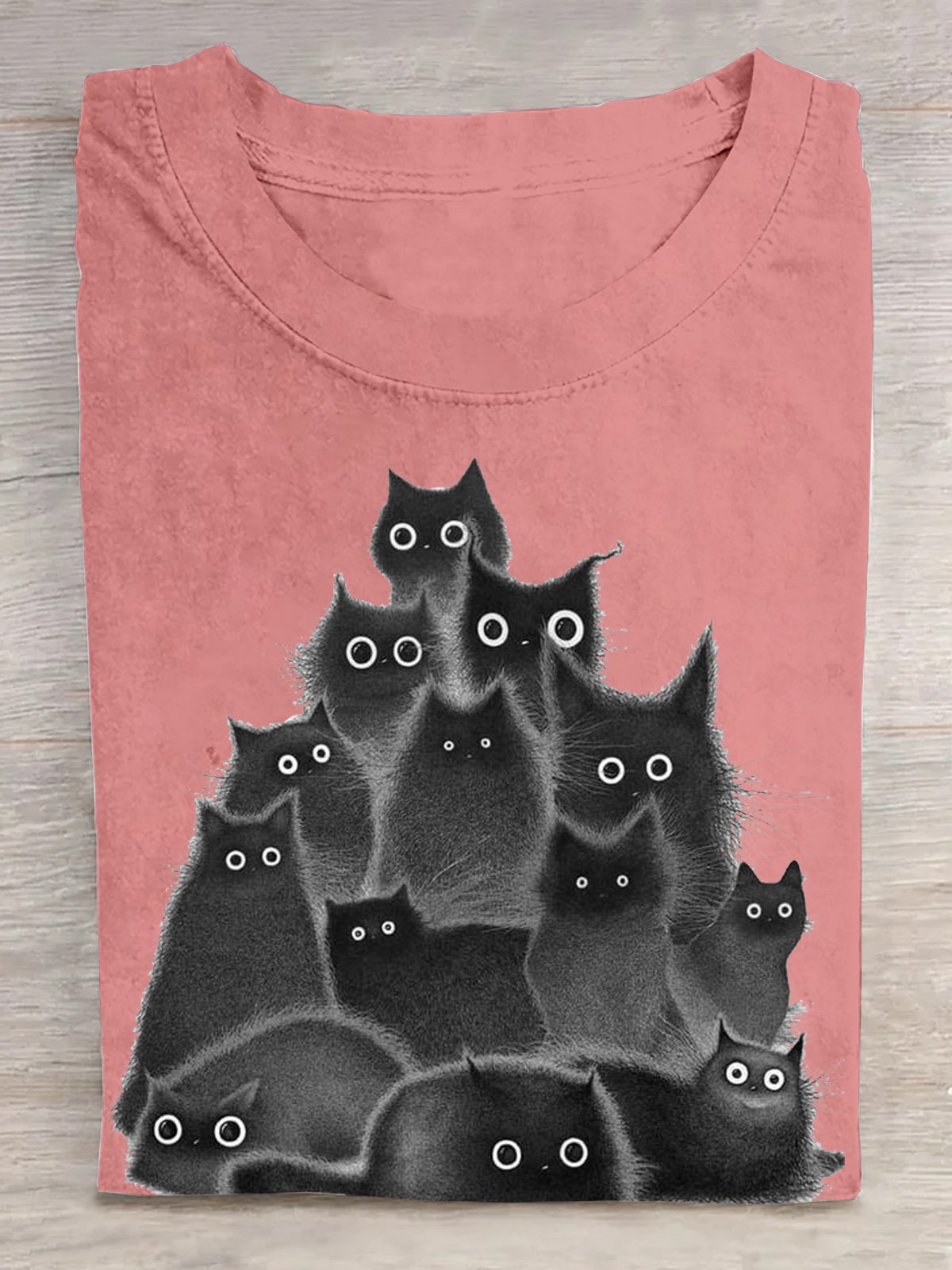 Casual Cotton Crew Neck Cat T-Shirt