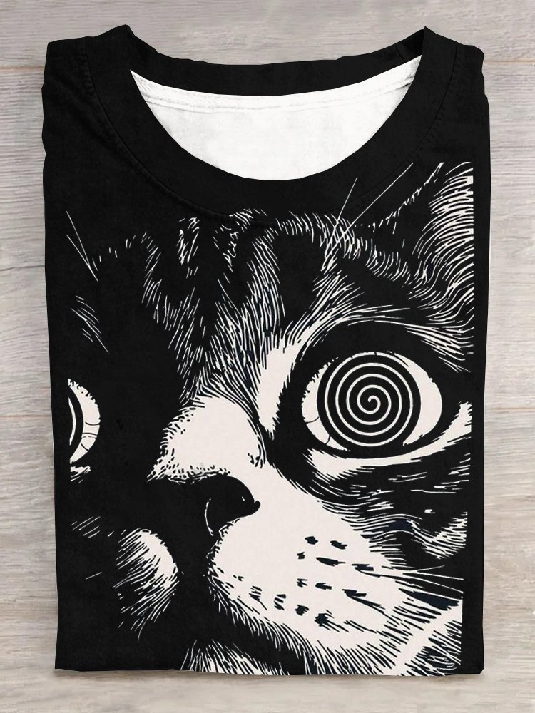 Jersey Crew Neck Casual Cat T-Shirt