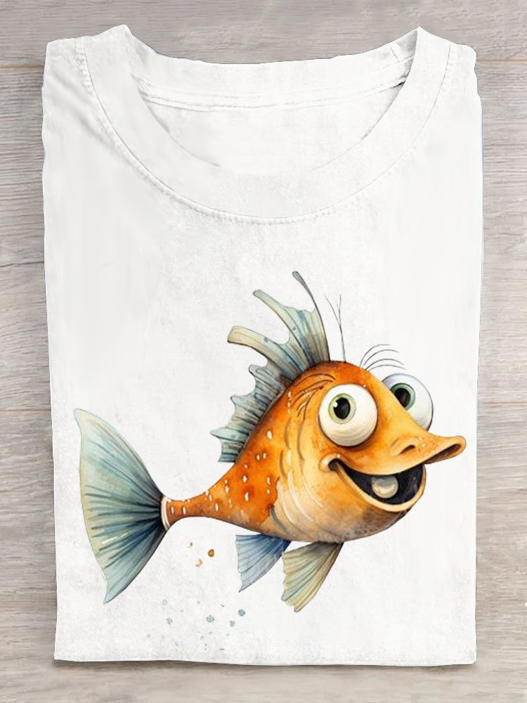 Fish print casual T-shirt