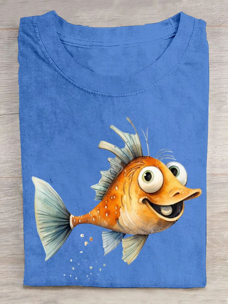 Fish print casual T-shirt