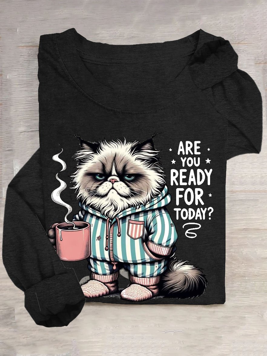 Funny Cat Text Letter Printed Casual T-shirt