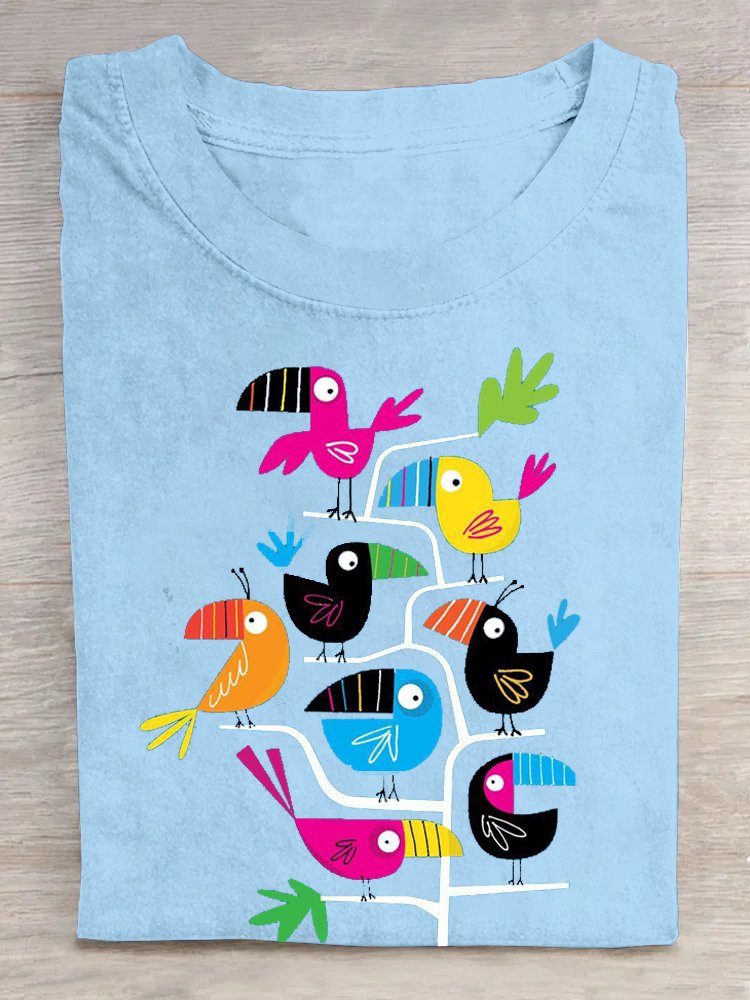 Casual Cotton Bird Loose T-Shirt