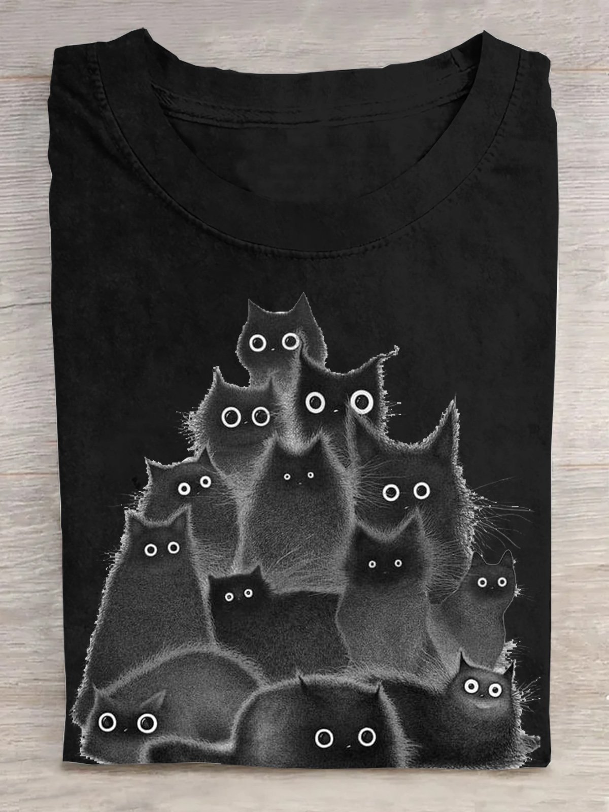 Casual Cotton Crew Neck Cat T-Shirt