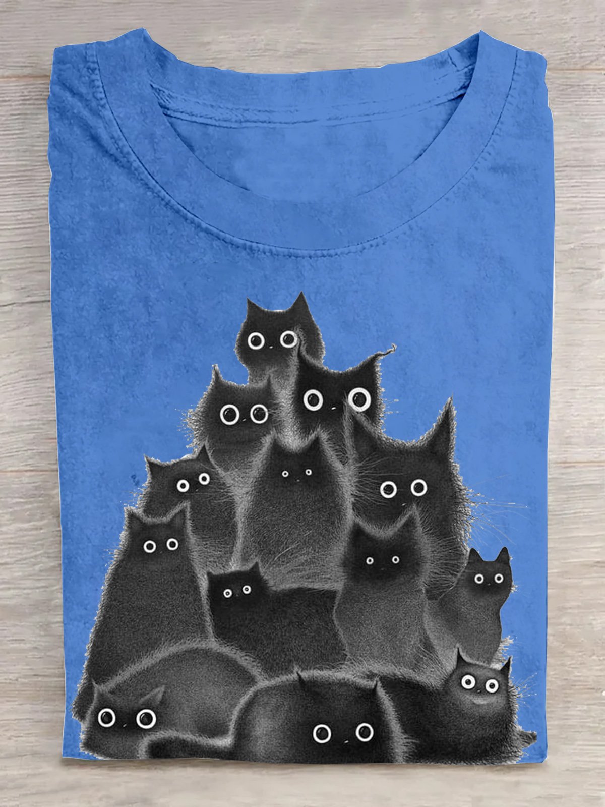 Casual Cotton Crew Neck Cat T-Shirt