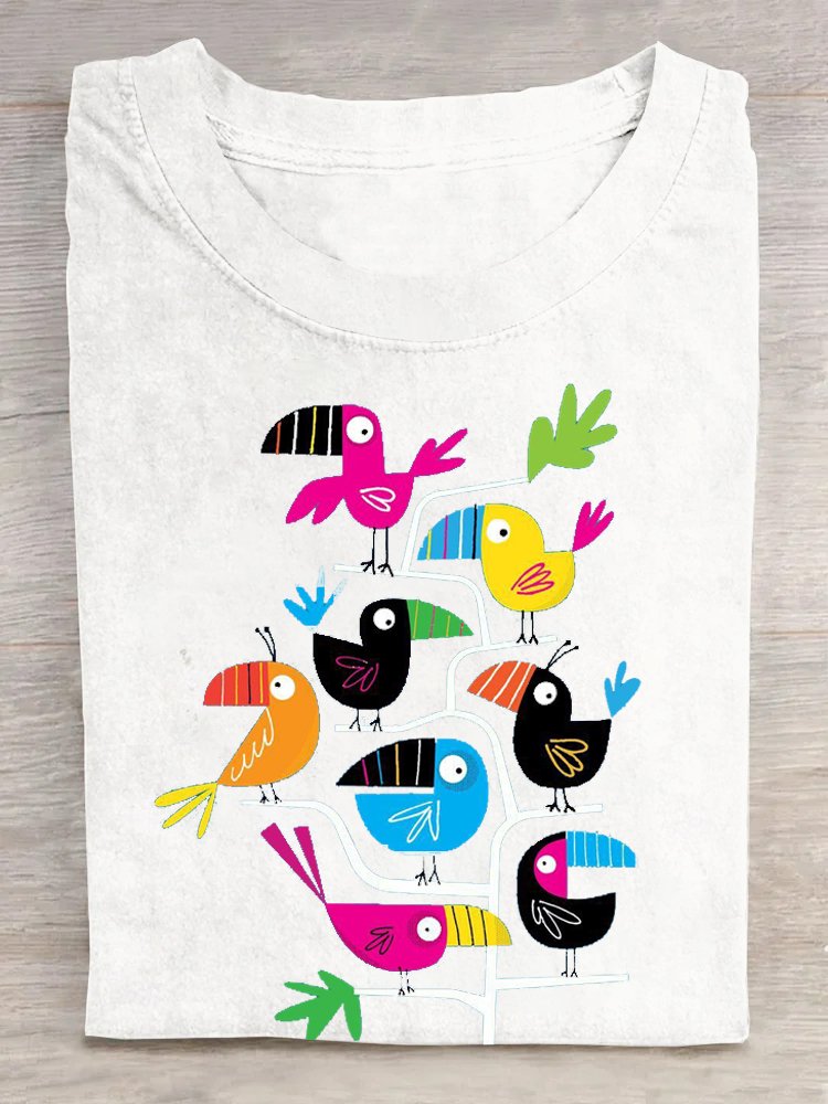 Casual Cotton Bird Loose T-Shirt