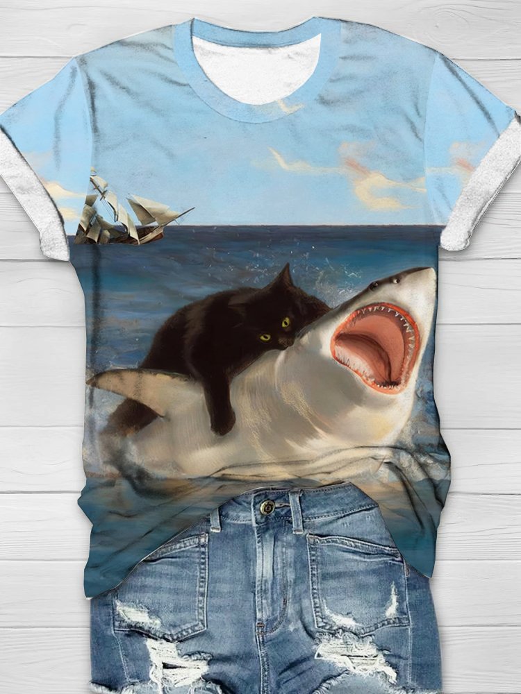 Cat Casual Crew Neck Loose T-Shirt