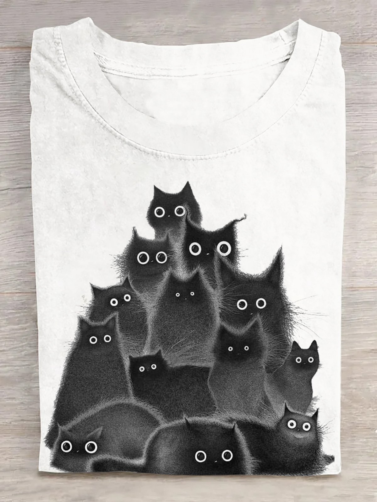 Casual Cotton Crew Neck Cat T-Shirt