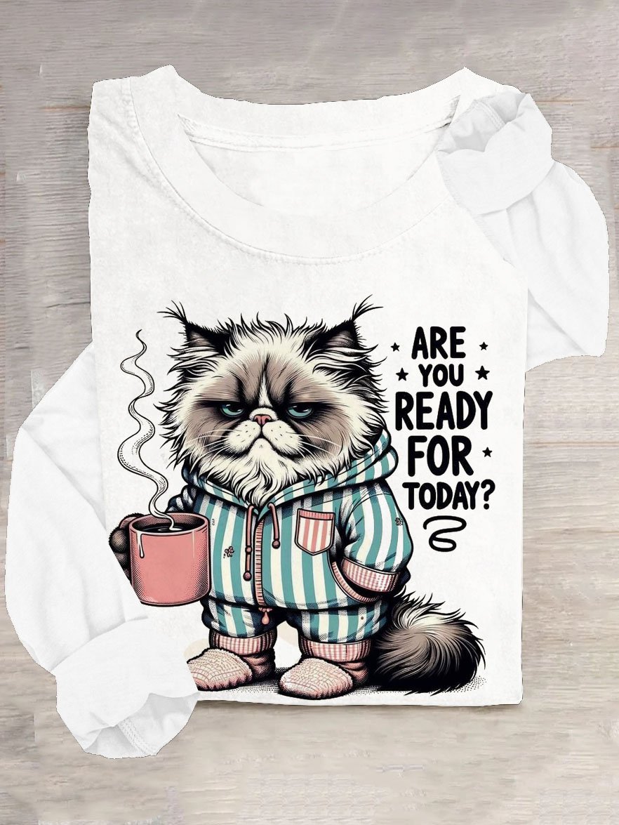 Funny Cat Text Letter Printed Casual T-shirt