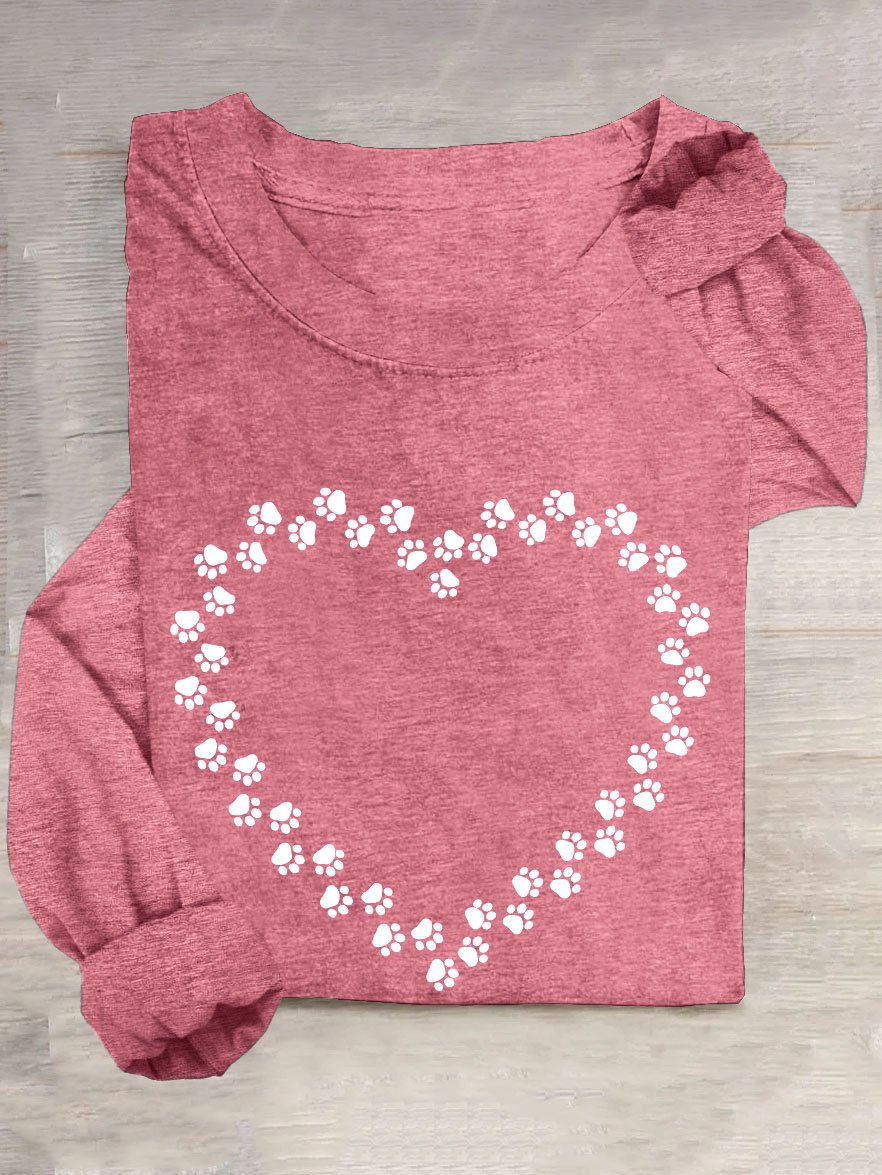 Heart shaped Cat Claw Printed Casual T-shirt