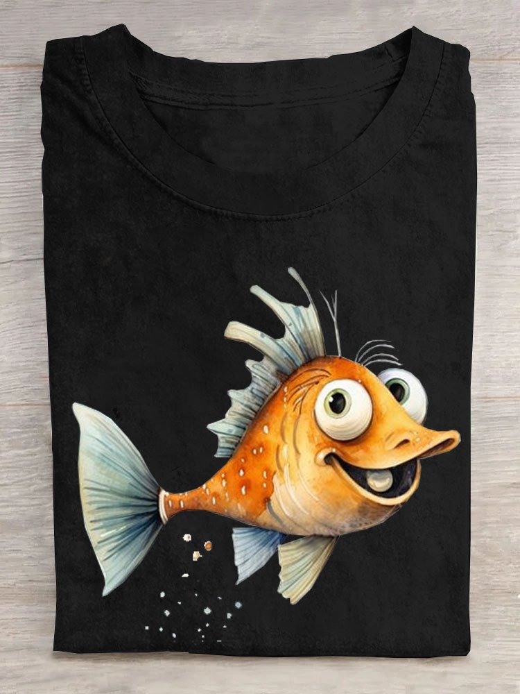 Fish print casual T-shirt