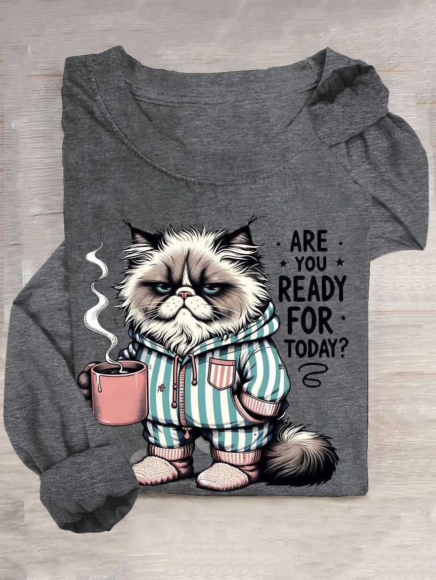 Funny Cat Text Letter Printed Casual T-shirt