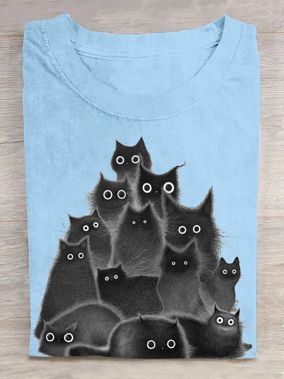 Casual Cotton Crew Neck Cat T-Shirt