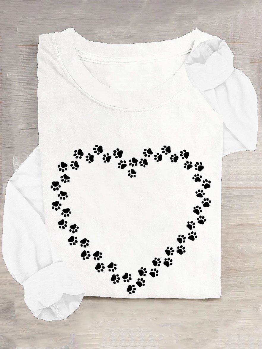 Heart shaped Cat Claw Printed Casual T-shirt