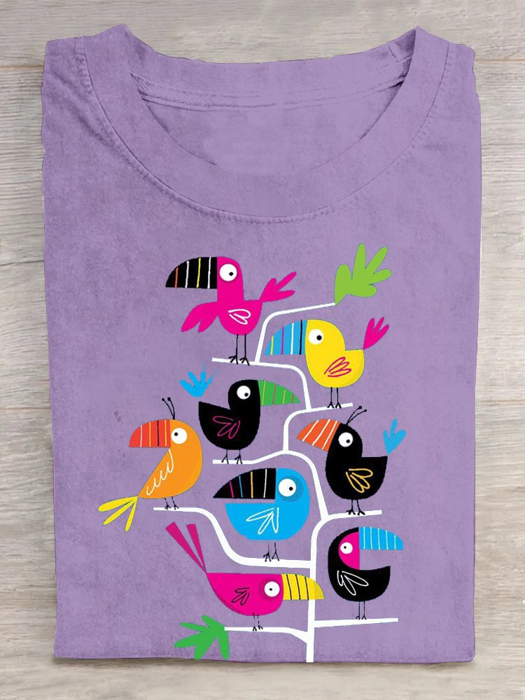 Casual Cotton Bird Loose T-Shirt