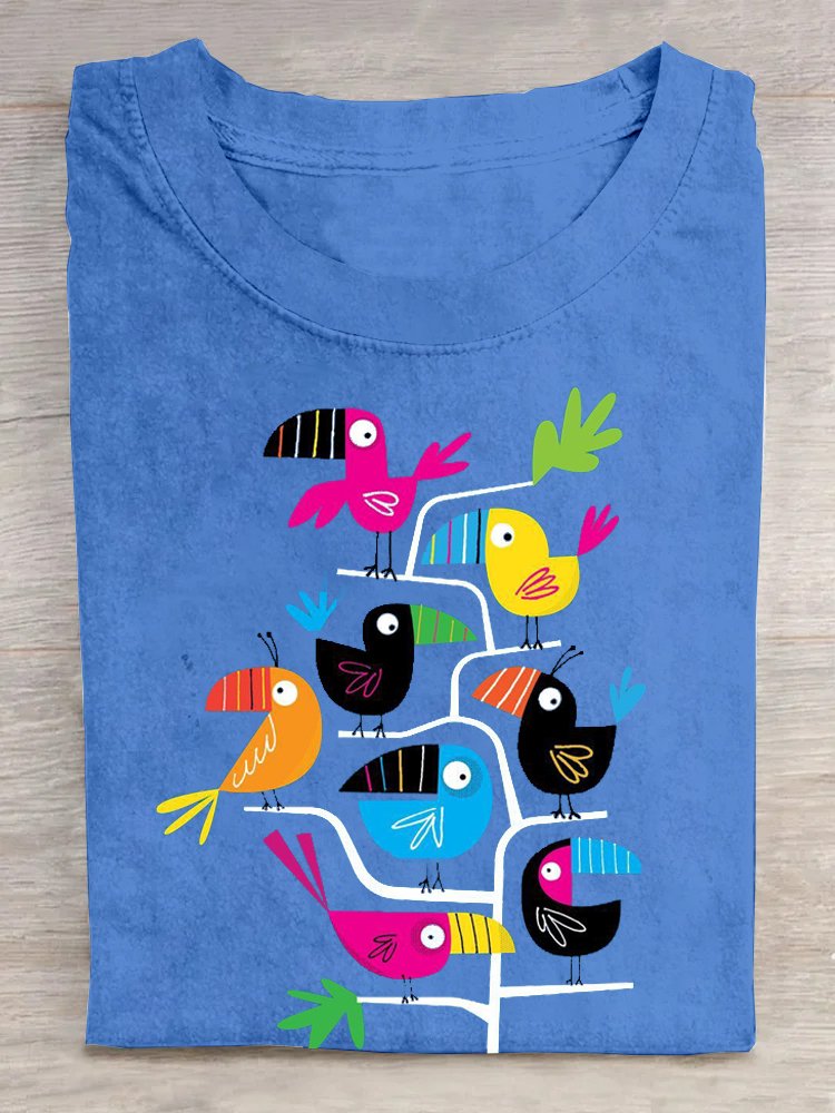 Casual Cotton Bird Loose T-Shirt