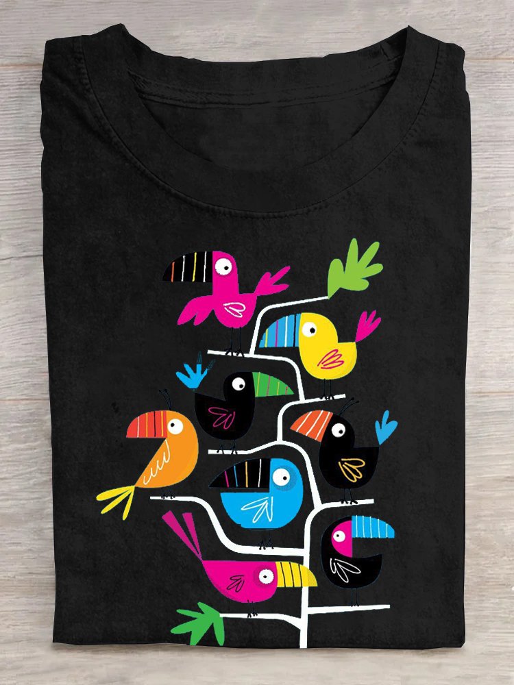 Casual Cotton Bird Loose T-Shirt