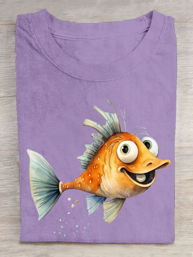 Fish print casual T-shirt