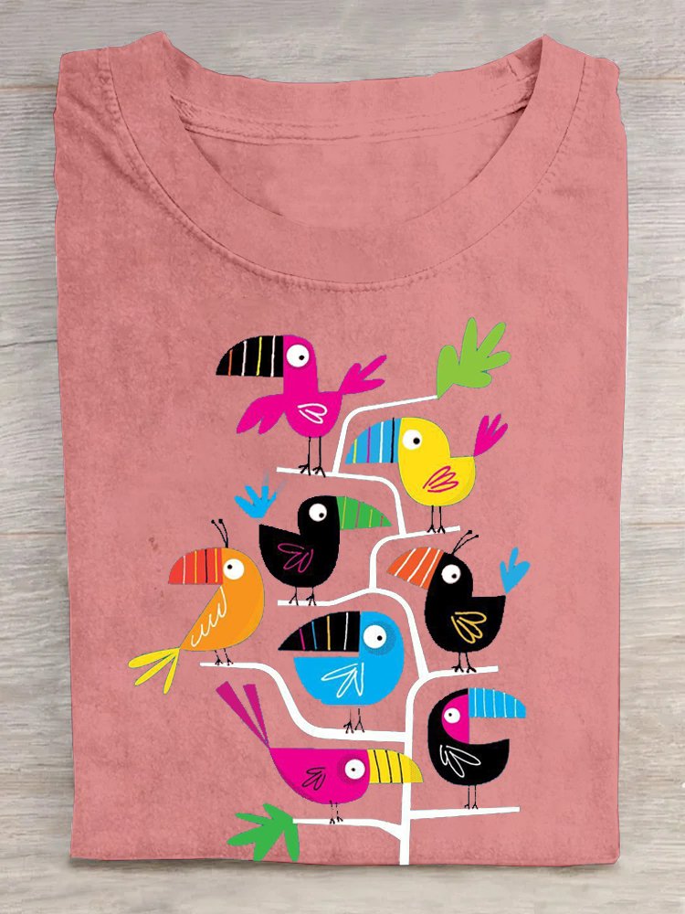 Casual Cotton Bird Loose T-Shirt