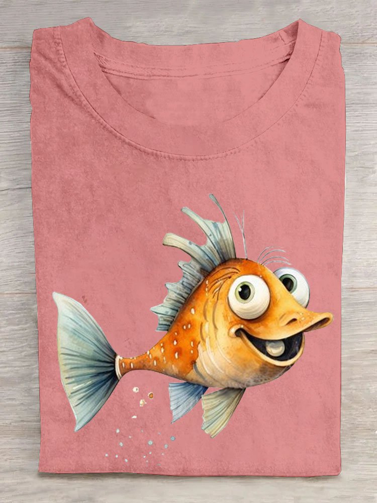 Fish print casual T-shirt